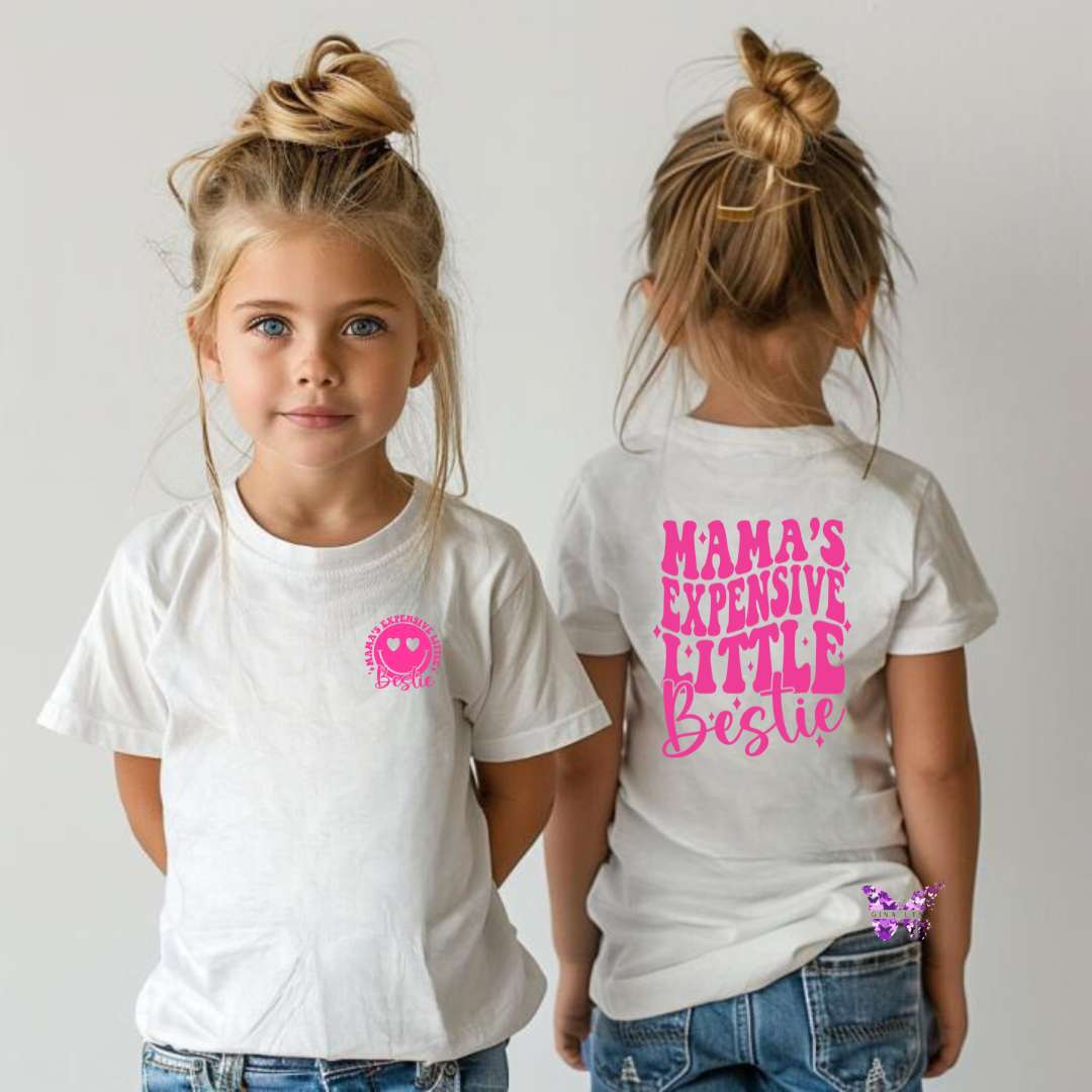 Mama's Expensive Bestie Hot Pink Double-Sided Youth Tee